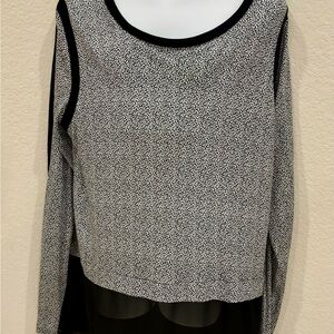 Michael Kors Women's Size Large Long Sleeve Black/White Sheer Bottom Blouse HiLo